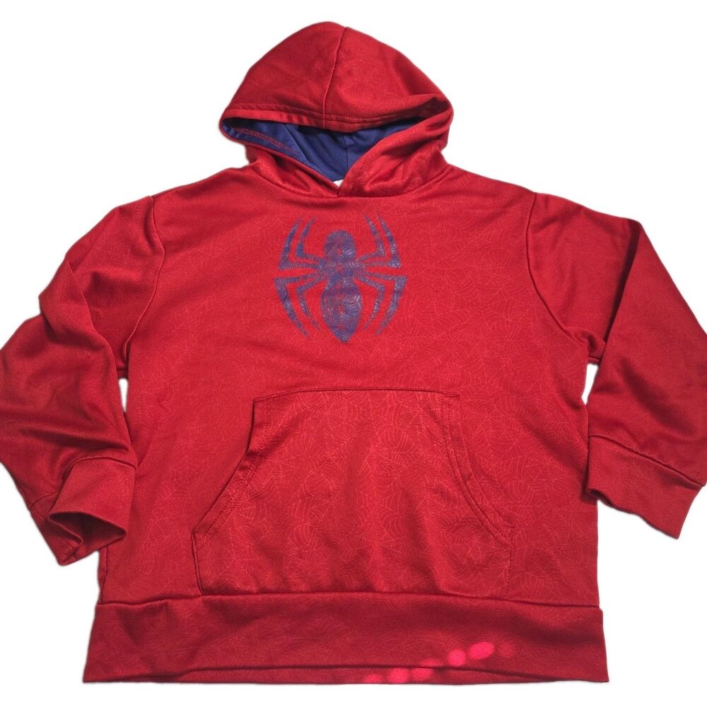 Marvel Spider-Man Fleece Hoodie Boys Size M 8 Red Blue Web Graphic Sweatshirt